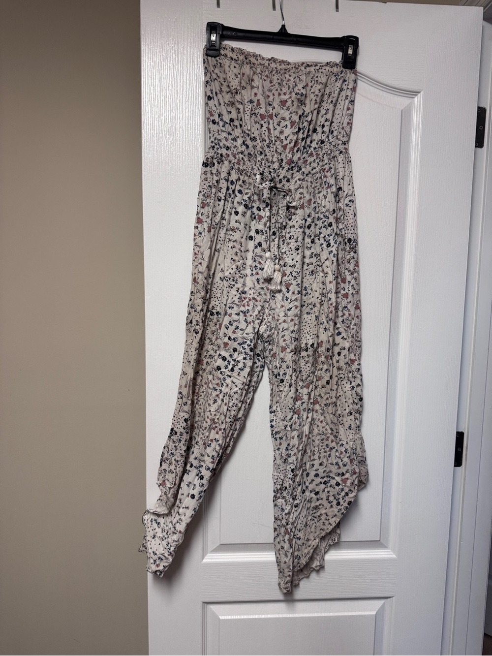 Japna Cream Floral Strapless Jumpsuit